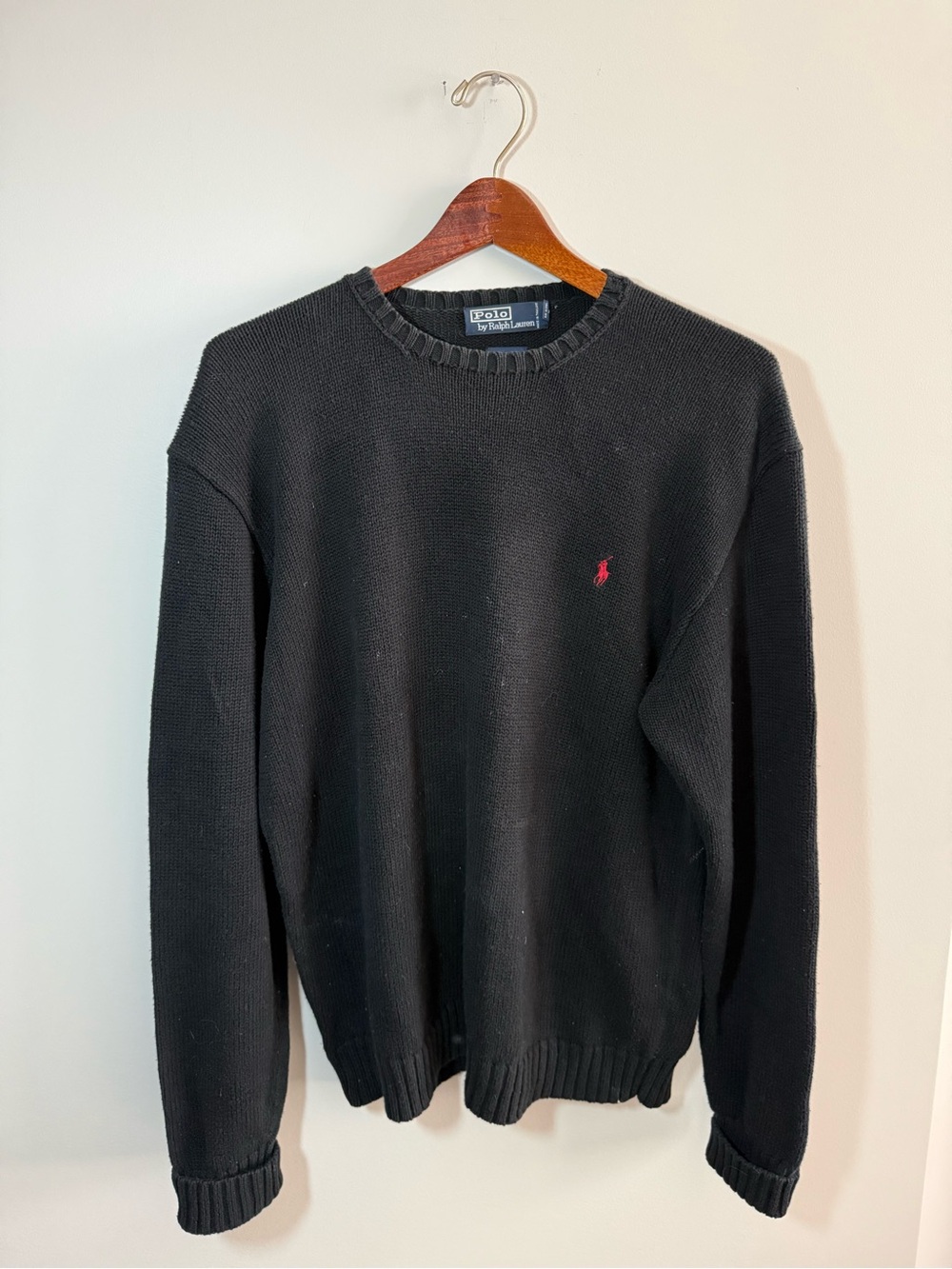 Vintage Polo by Ralph Lauren Black Crewneck Sweater with Red Pony